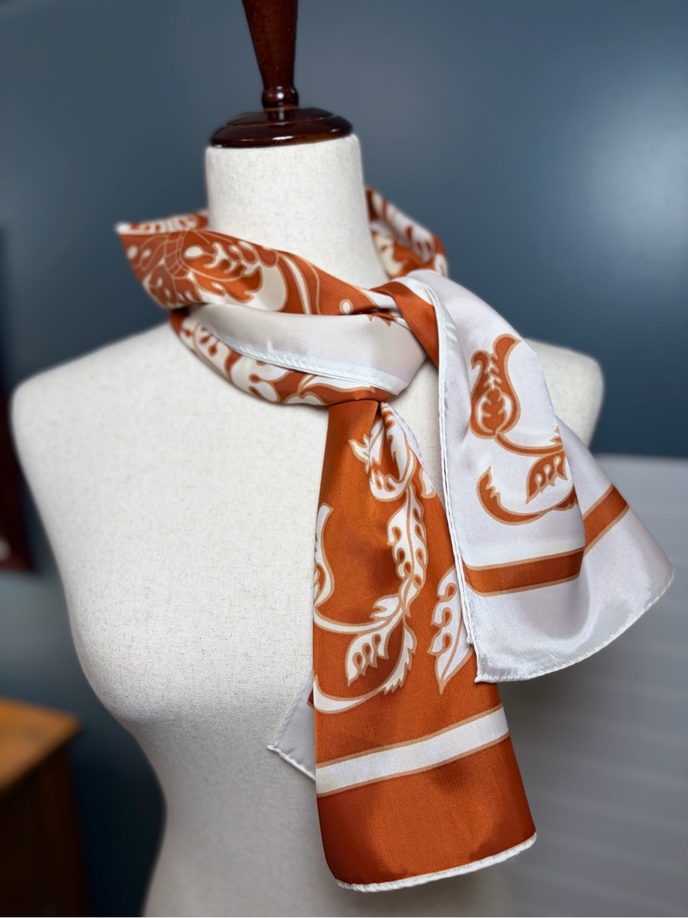 Elegant Orange and White Silk-Feel Scarf